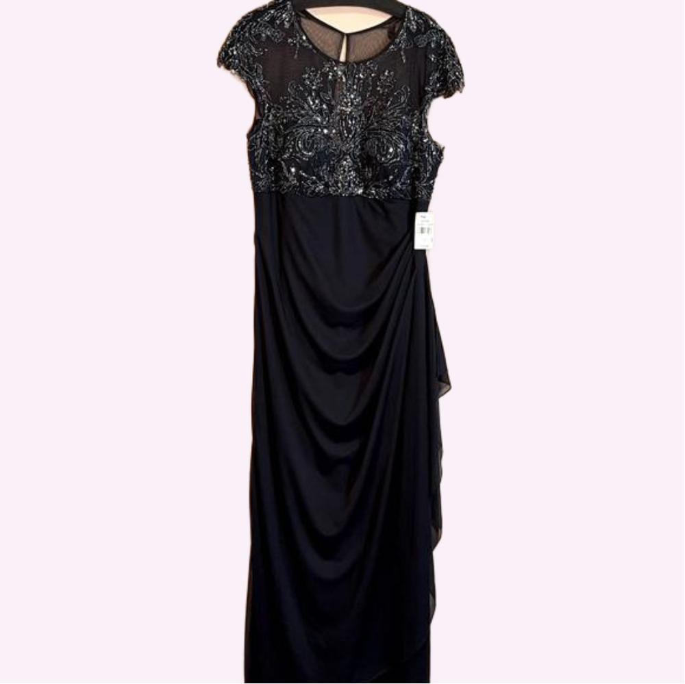 XSCAPE Navy Floor Length  Evening Gown
NWT (Firm Price)